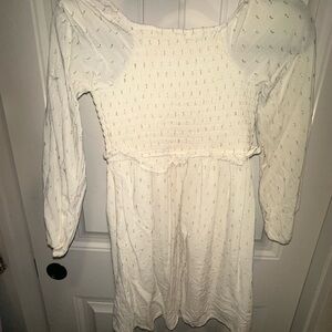 H+ Class Girls Cream Smocked Dress Gold Dot Puff Sleeve Size L 10/12